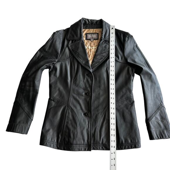 Wilsons Leather VTG Y2K Structured Quilted Lining Button Blazer‎ Black Jacket M - Picture 10 of 11